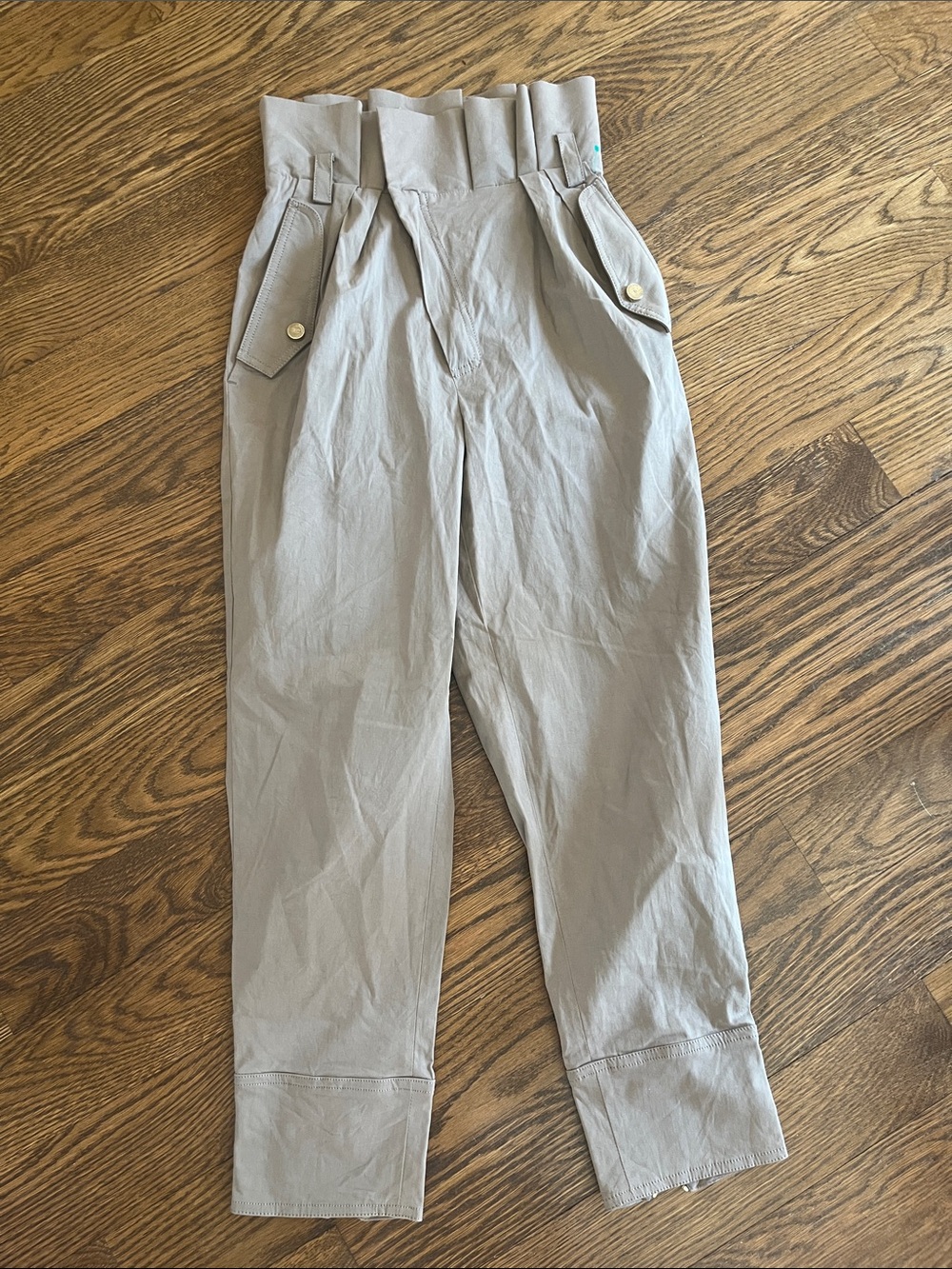 High-Rise Paperbag Trousers in Light Taupe